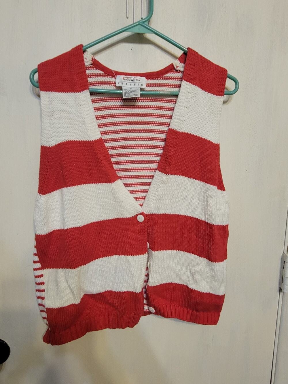 Talbots Petite Red White Striped Sweater Vest Y2k Small
